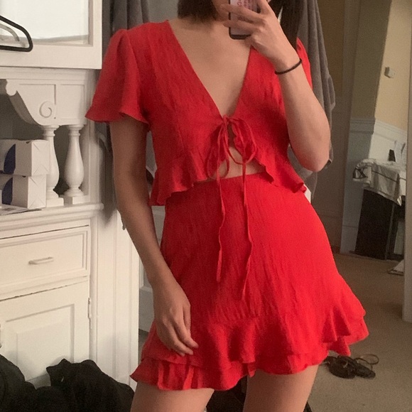 Free People Other - Isalis Two Piece Red Ruffle Set